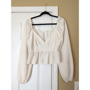 Altar'd State Peasant Crop Top Puff Sleeve- Size L Cream Cottagecore Boho Blouse